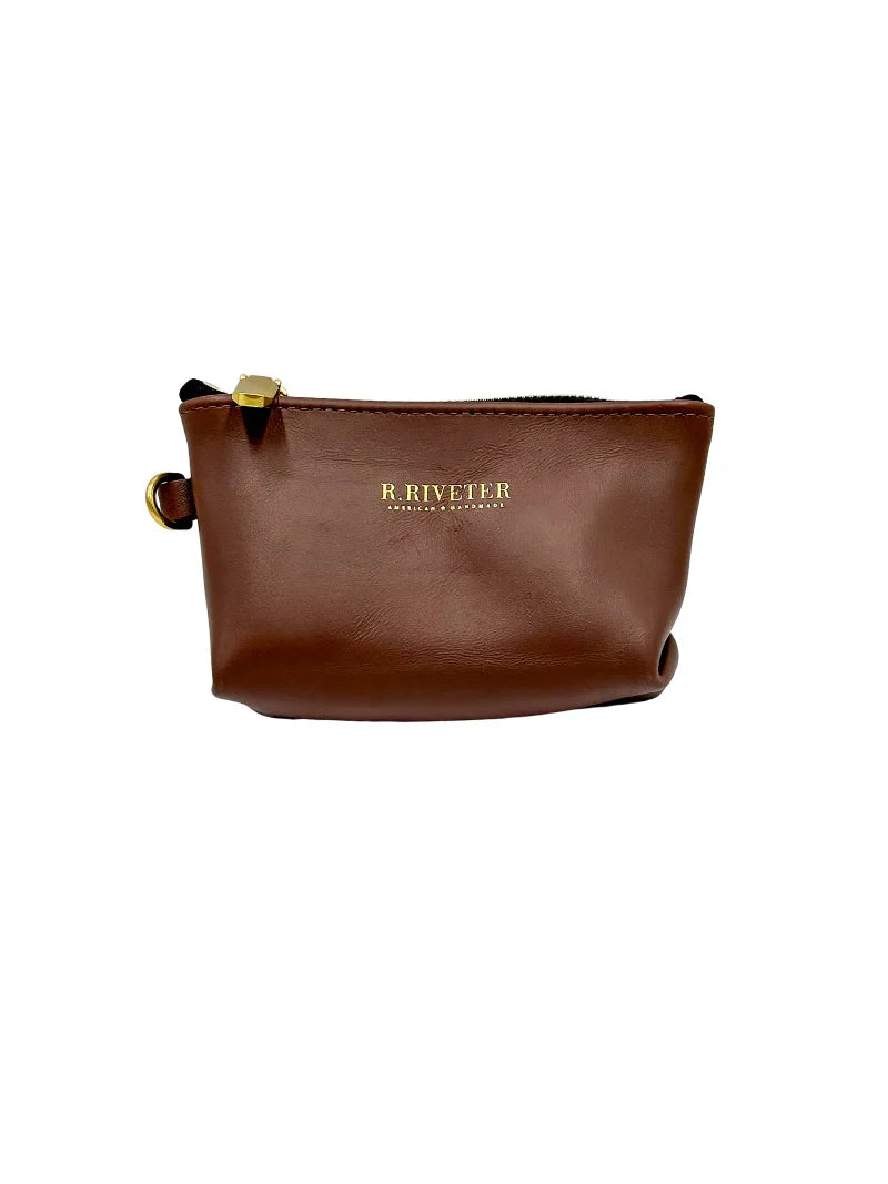 Lucy Mini Zipper Pouch | Brown Leather