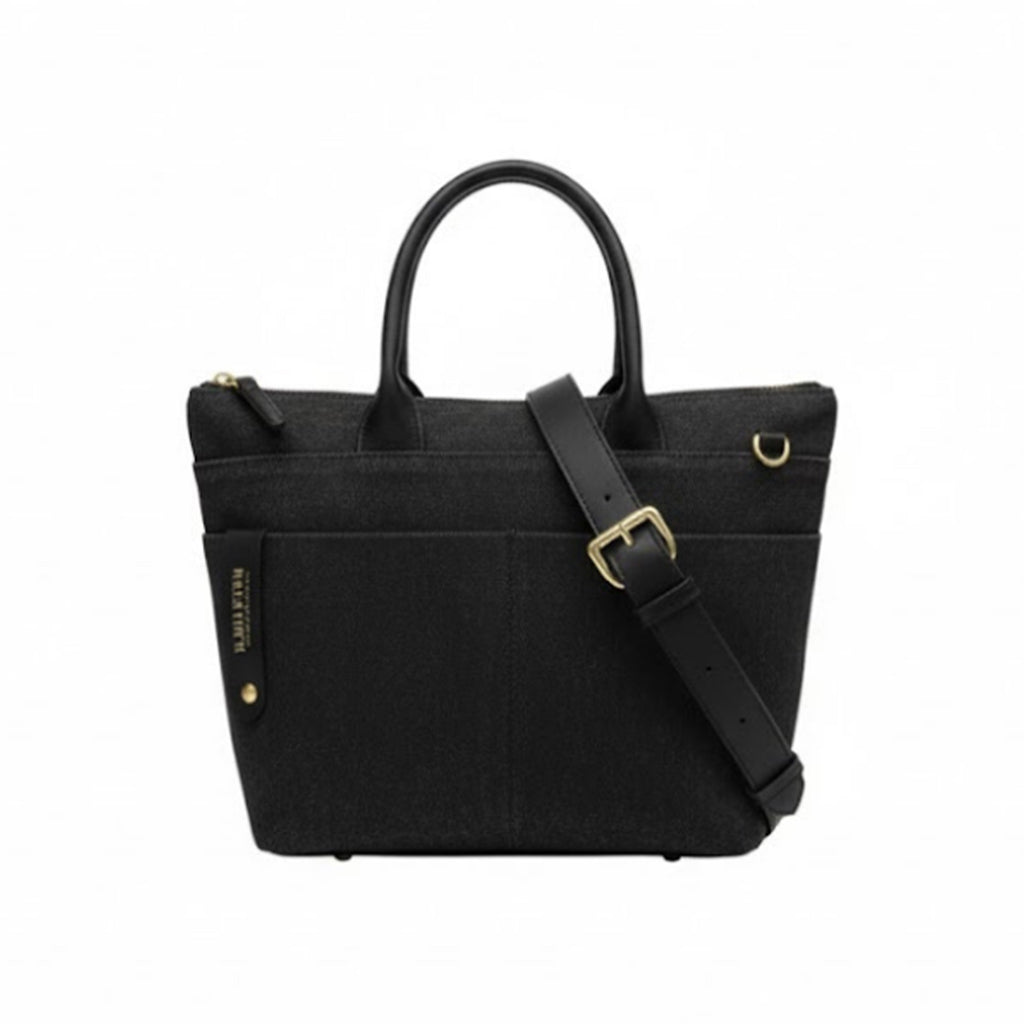 Dot | Small Tote | Black Washed Canvas + Black Leather