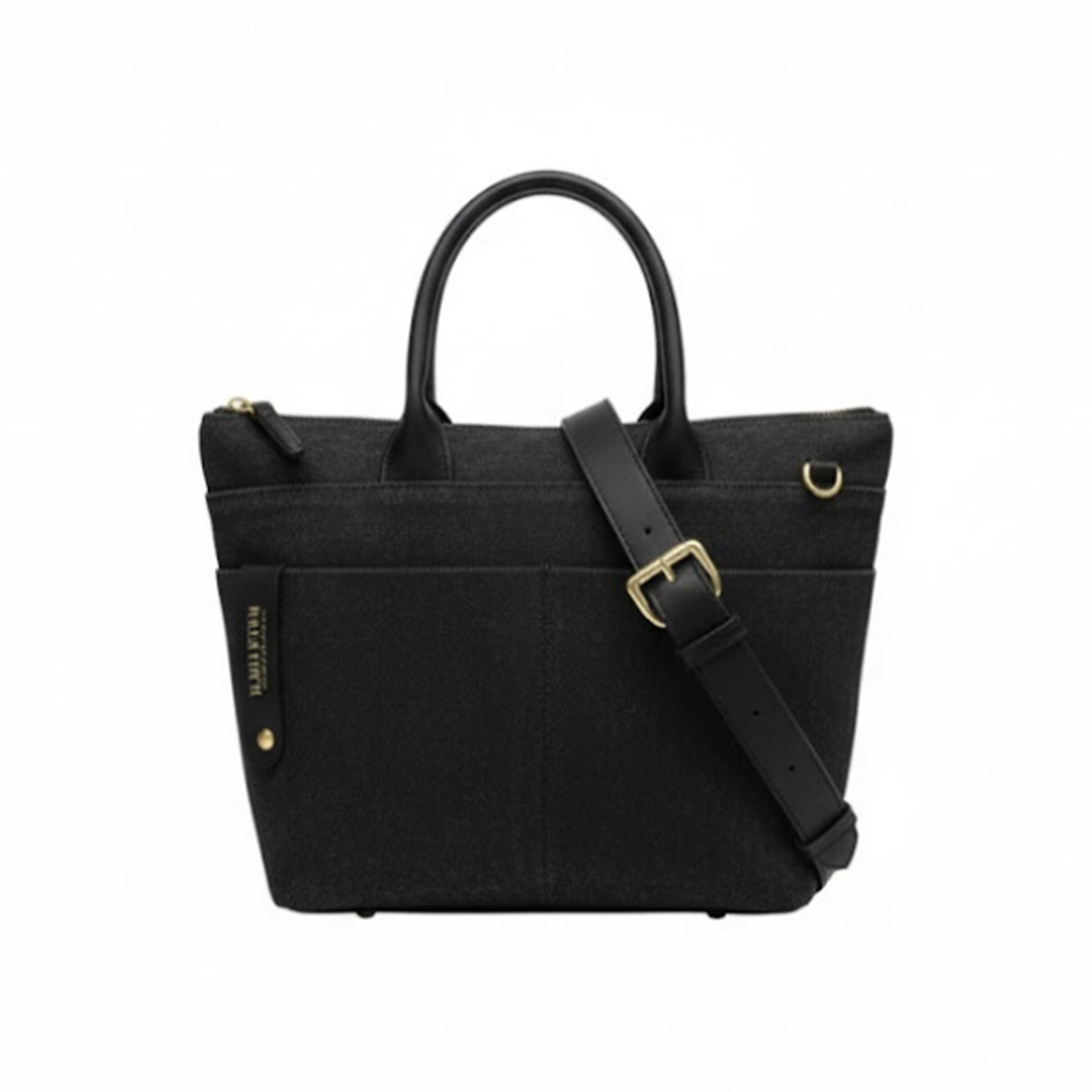 Dot | Small Tote | Black Washed Canvas + Black Leather