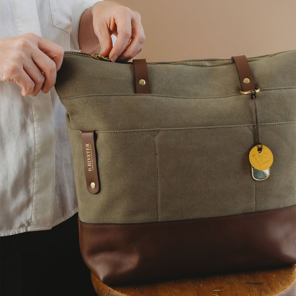 Harriet Tote Bag | Fatigue Washed Canvas + Brown Leather