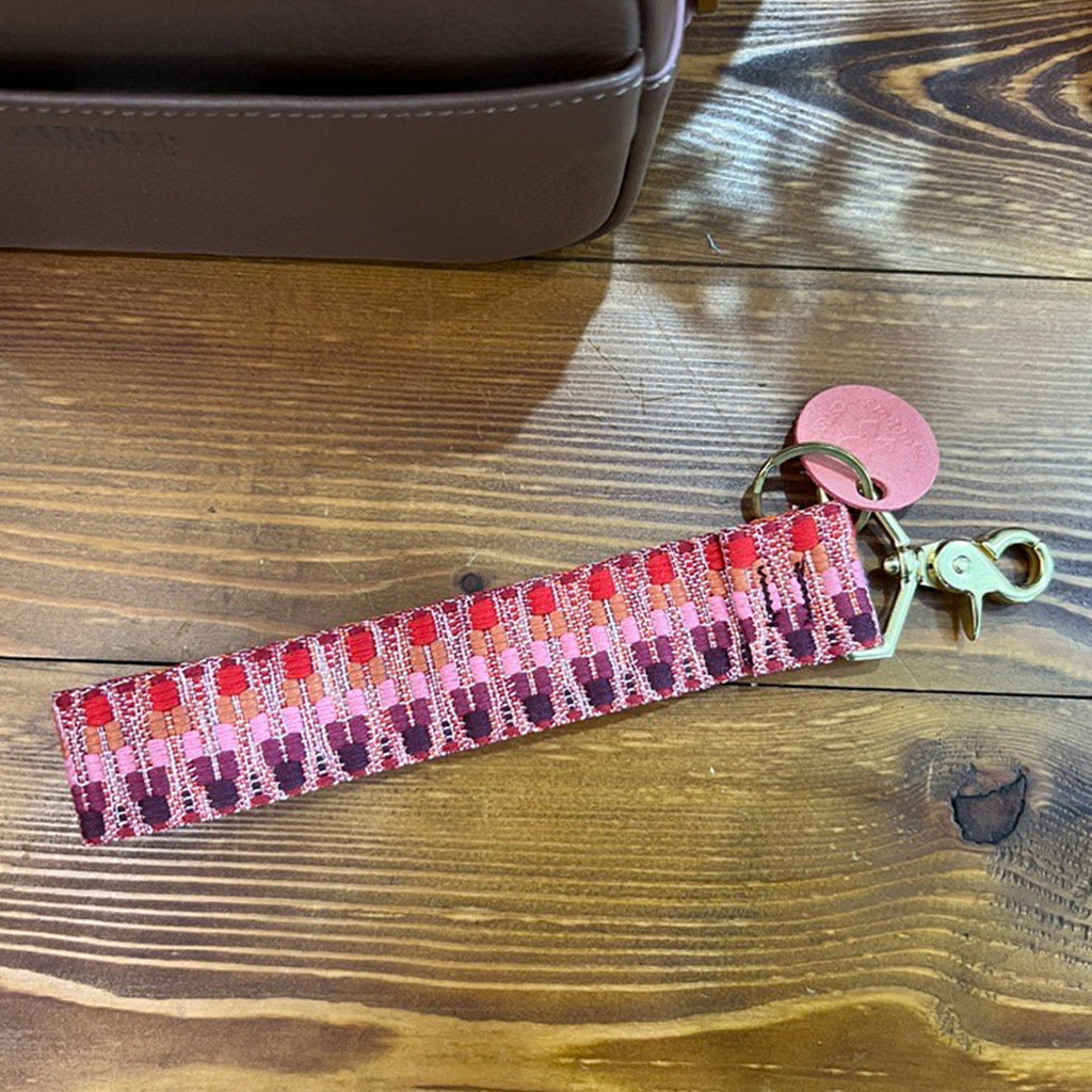 Wristlet Keychain | Breast Cancer Pink Geo Webbing