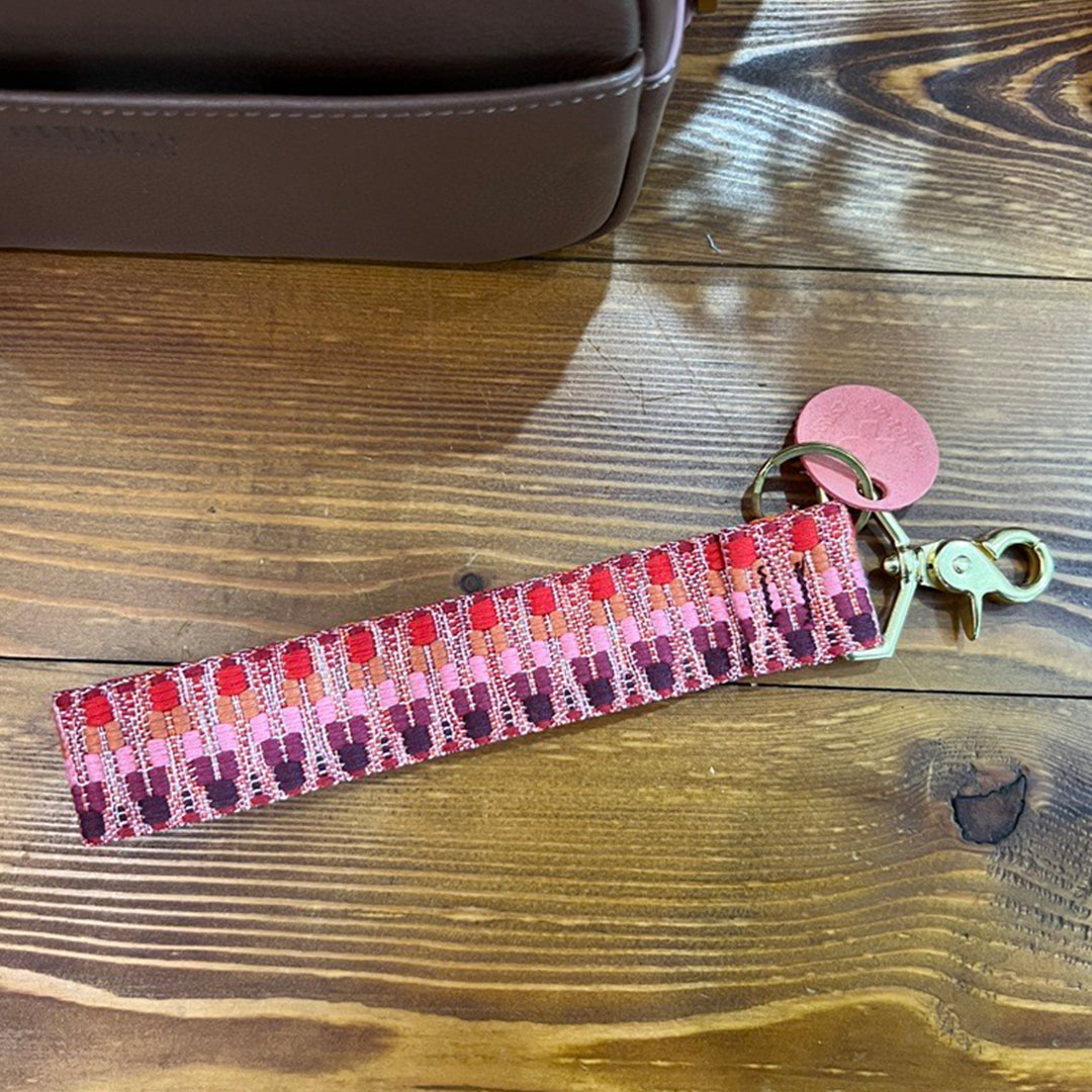 Wristlet Keychain | Breast Cancer Pink Geo Webbing