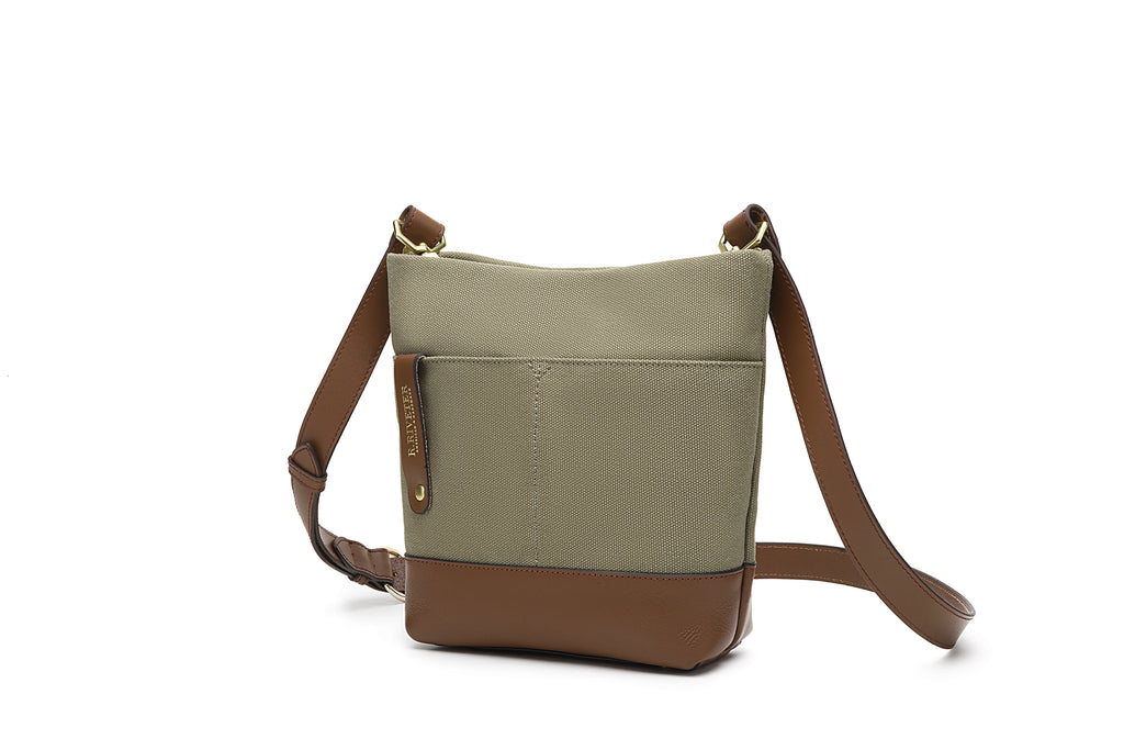 Betsy Bucket Bag | Fatigue Washed Canvas + Brown Leather