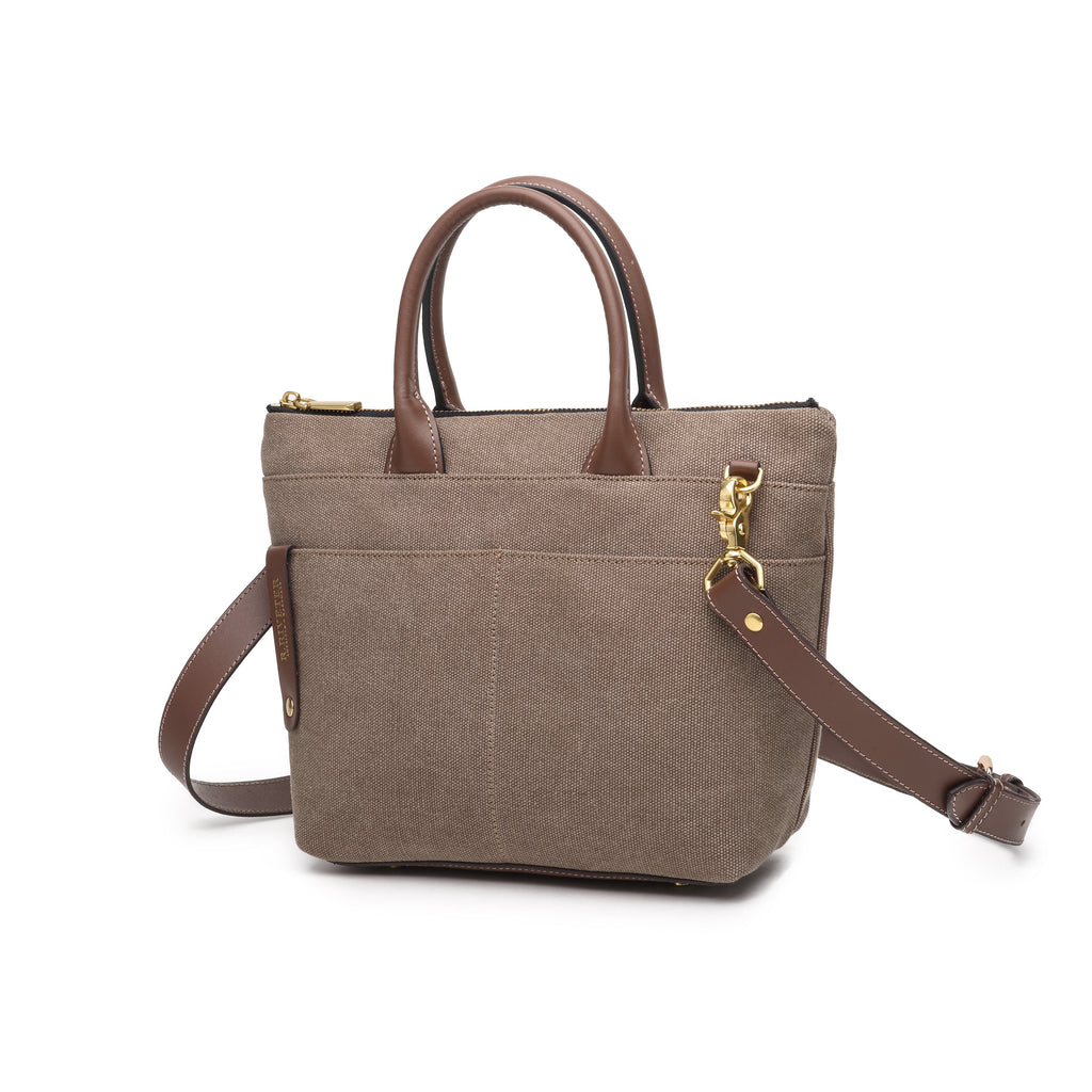 Dot | Small Tote | Chocolate Washed Canvas + Brown Leather