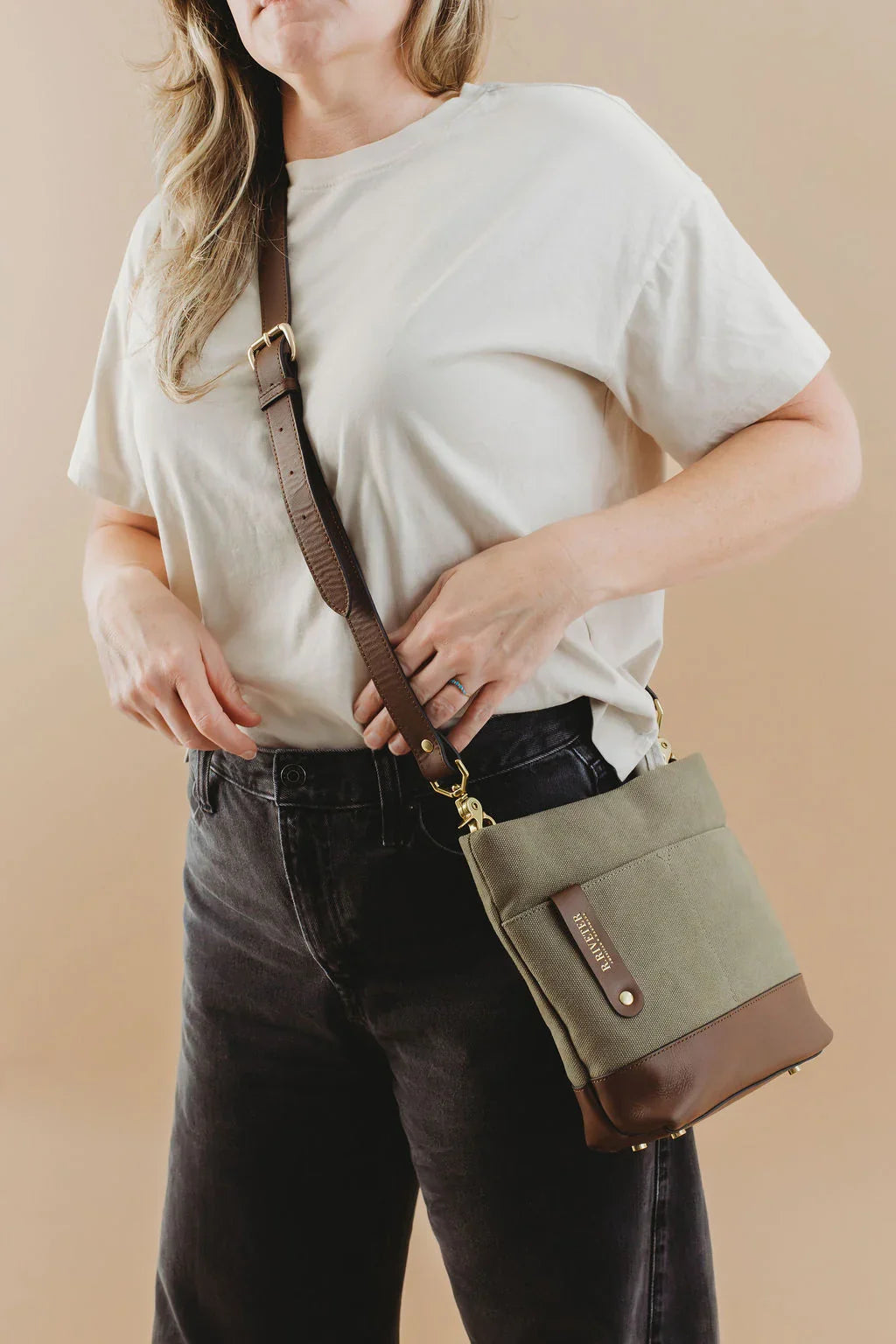 Betsy Bucket Bag | Fatigue Washed Canvas + Brown Leather