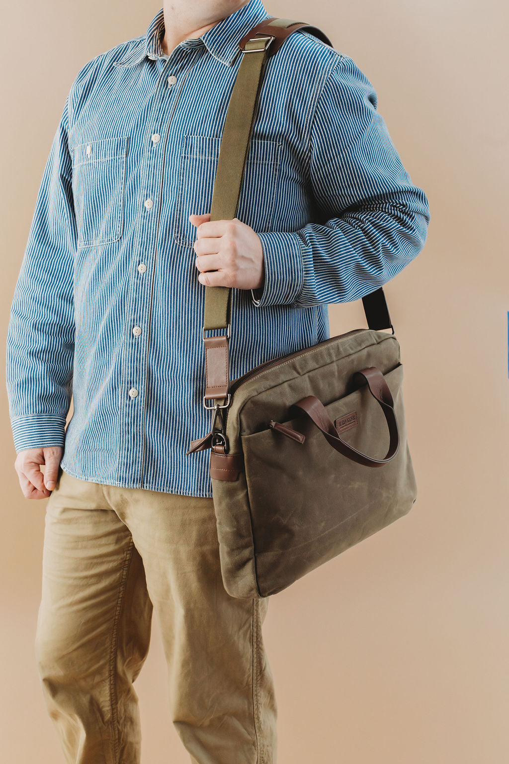 Normandy Men's Briefcase | Fatigue Waxed Canvas