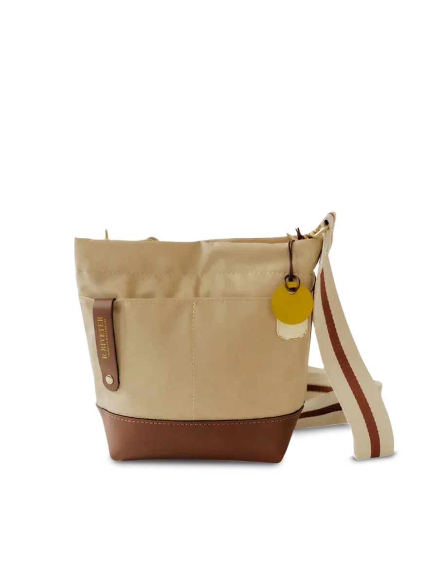 Betsy Bucket Bag | Khaki Nylon + Brown Leather
