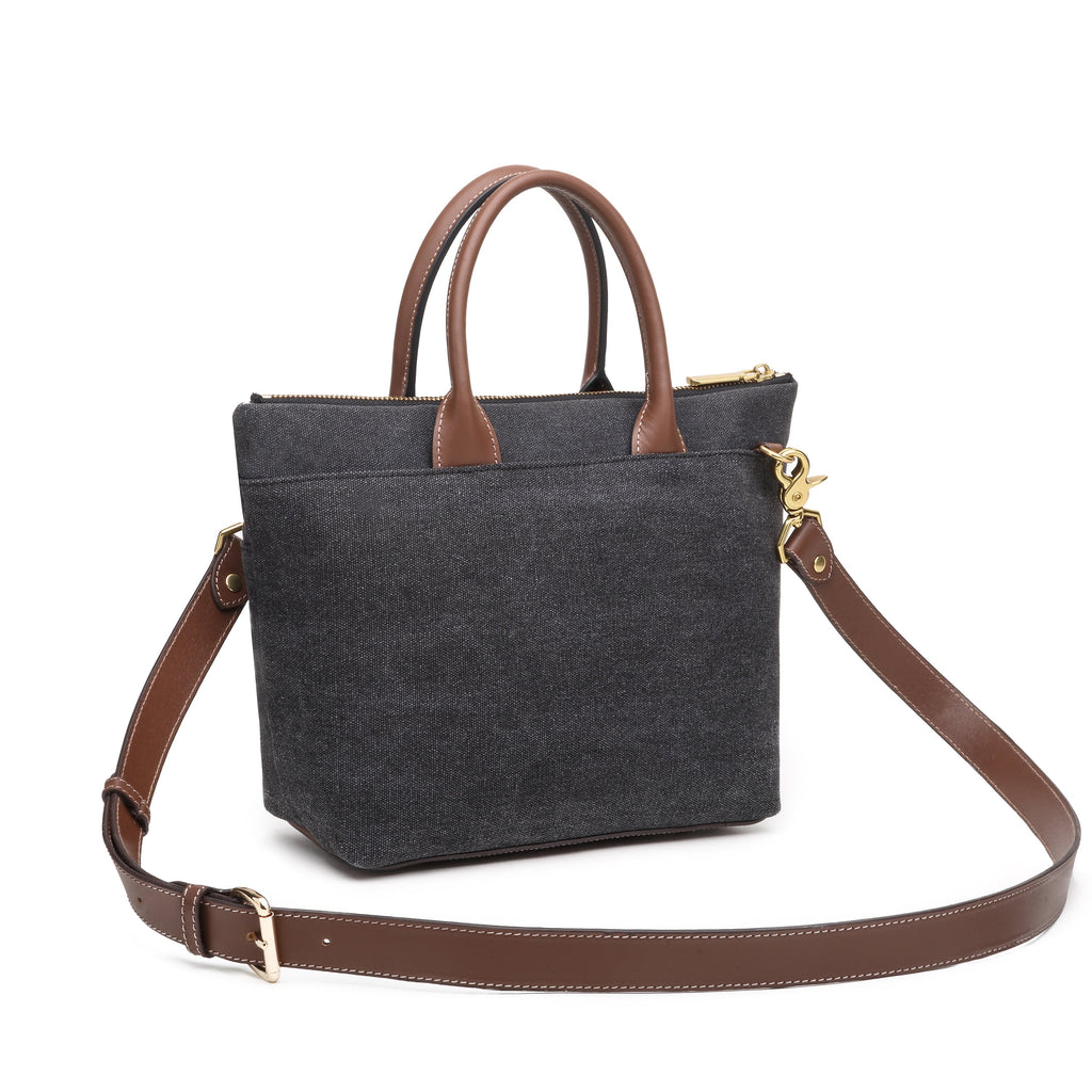 Dot | Small Tote | Black Washed Canvas + Brown