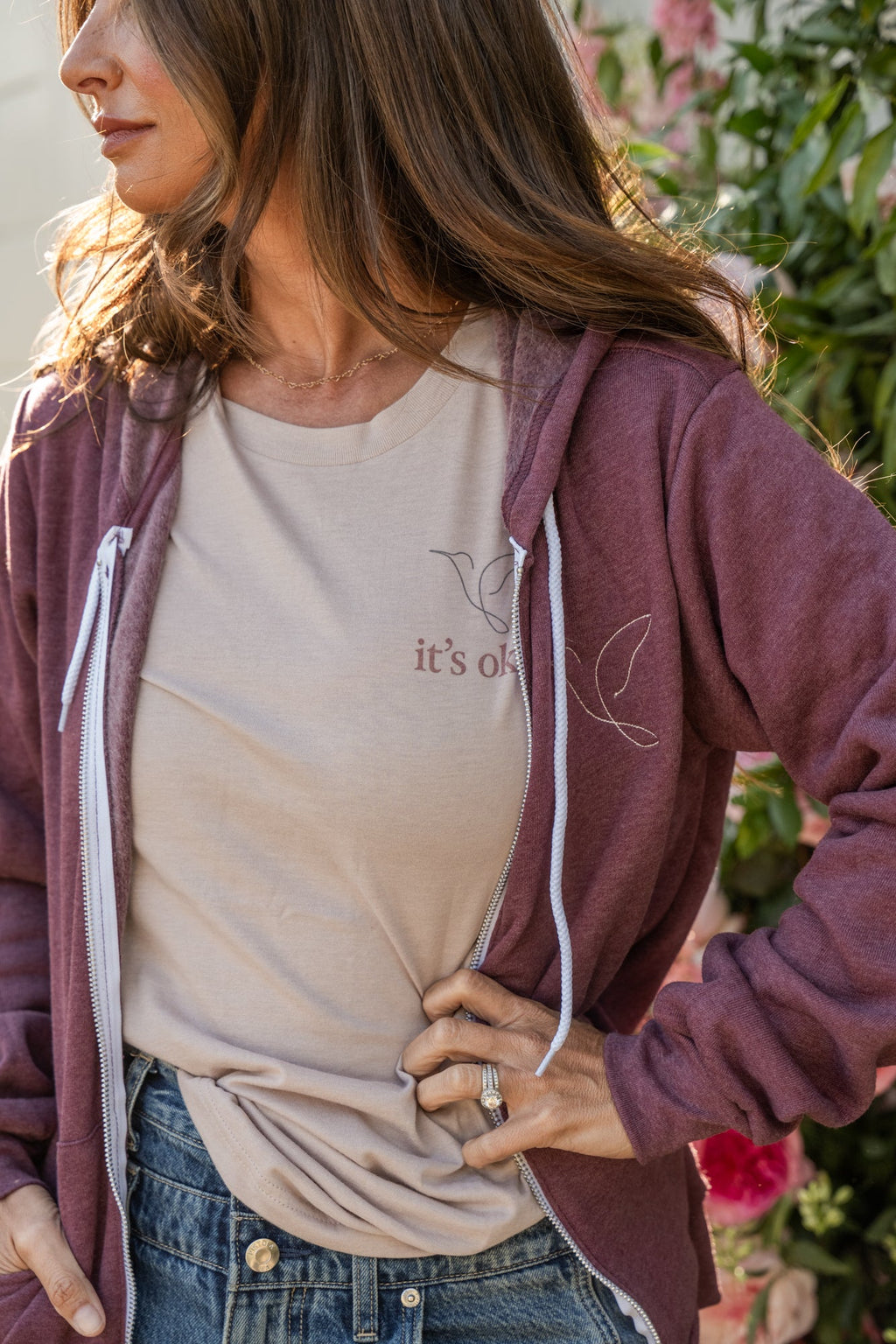 Maroon Zip-Up Fleece Hooded Sweatshirt | R. Riveter x Nightbirde Foundation Collection