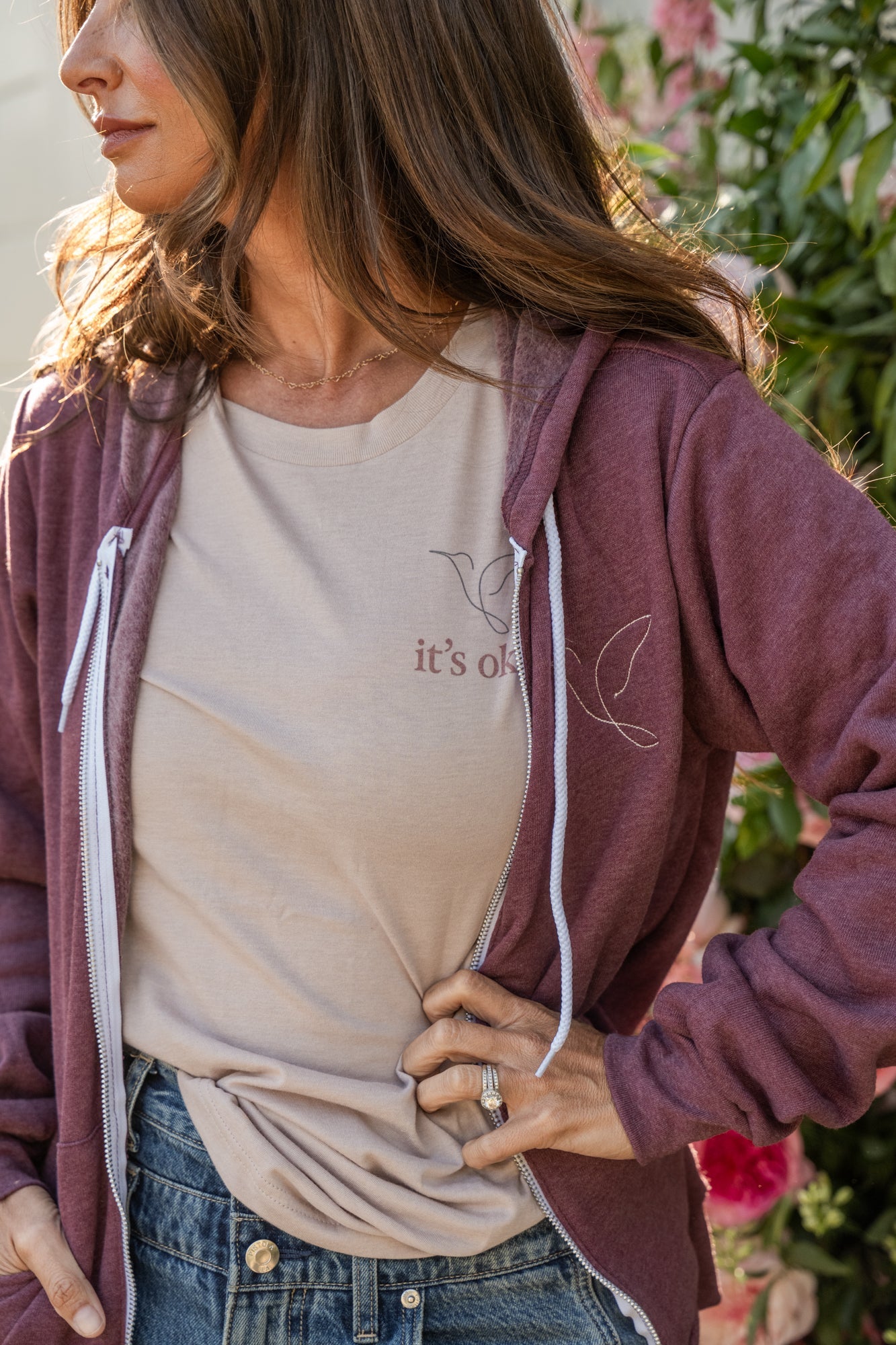 Maroon Zip-Up Fleece Hooded Sweatshirt | R. Riveter x Nightbirde Foundation Collection