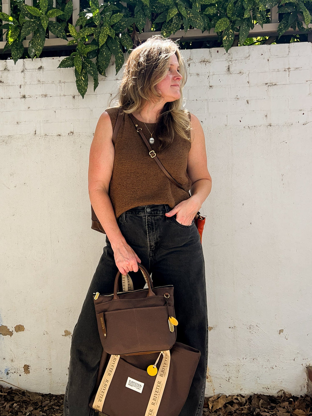Dot | Small Tote | Umber Brown Canvas + Brown