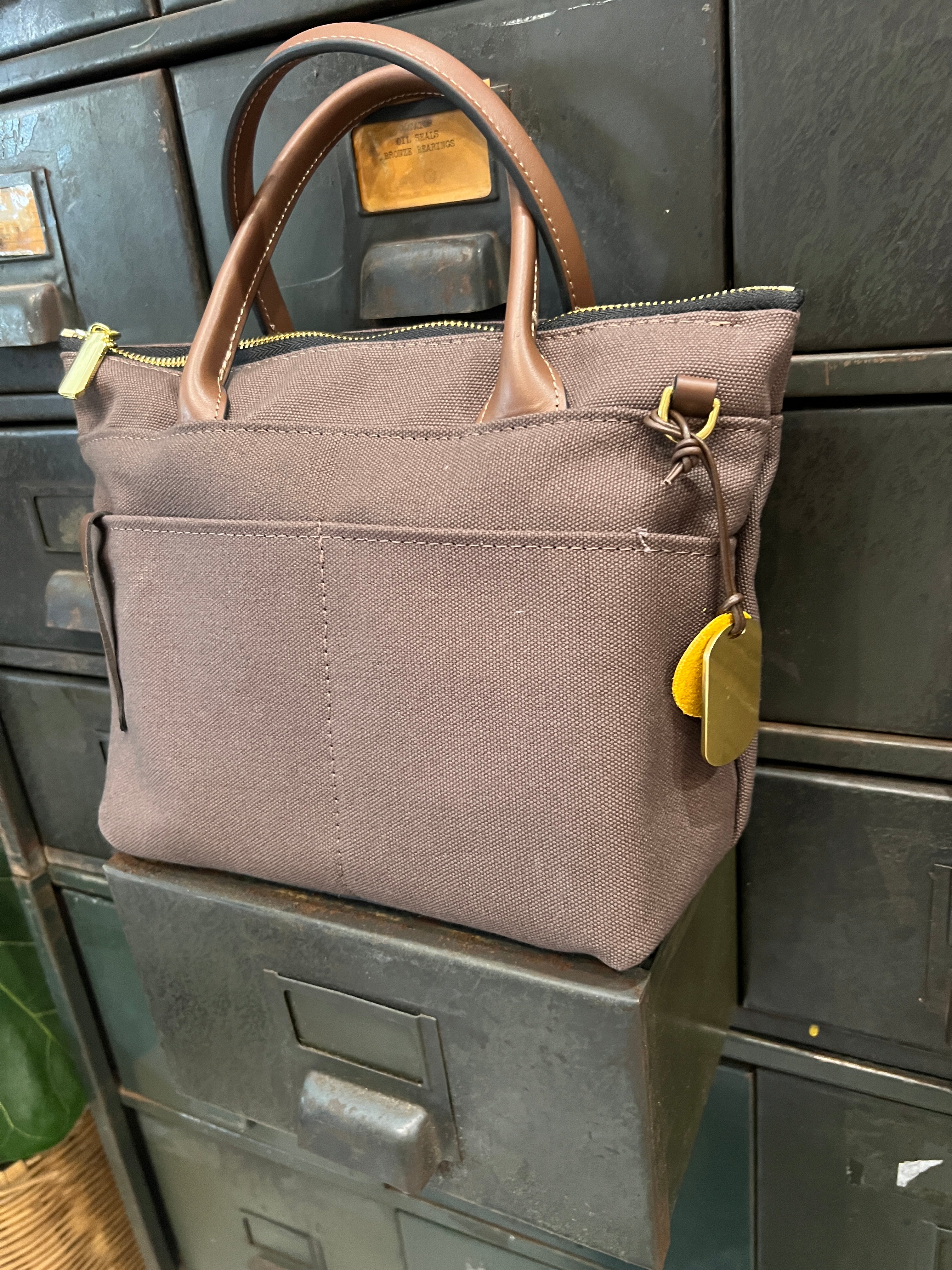 Dot | Small Tote | Umber Brown Canvas + Brown