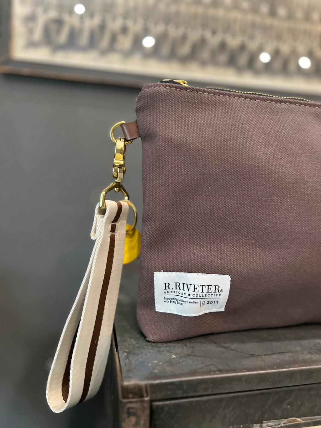 General | Umber Brown Canvas + Neutral Stripe Wristlet Strap