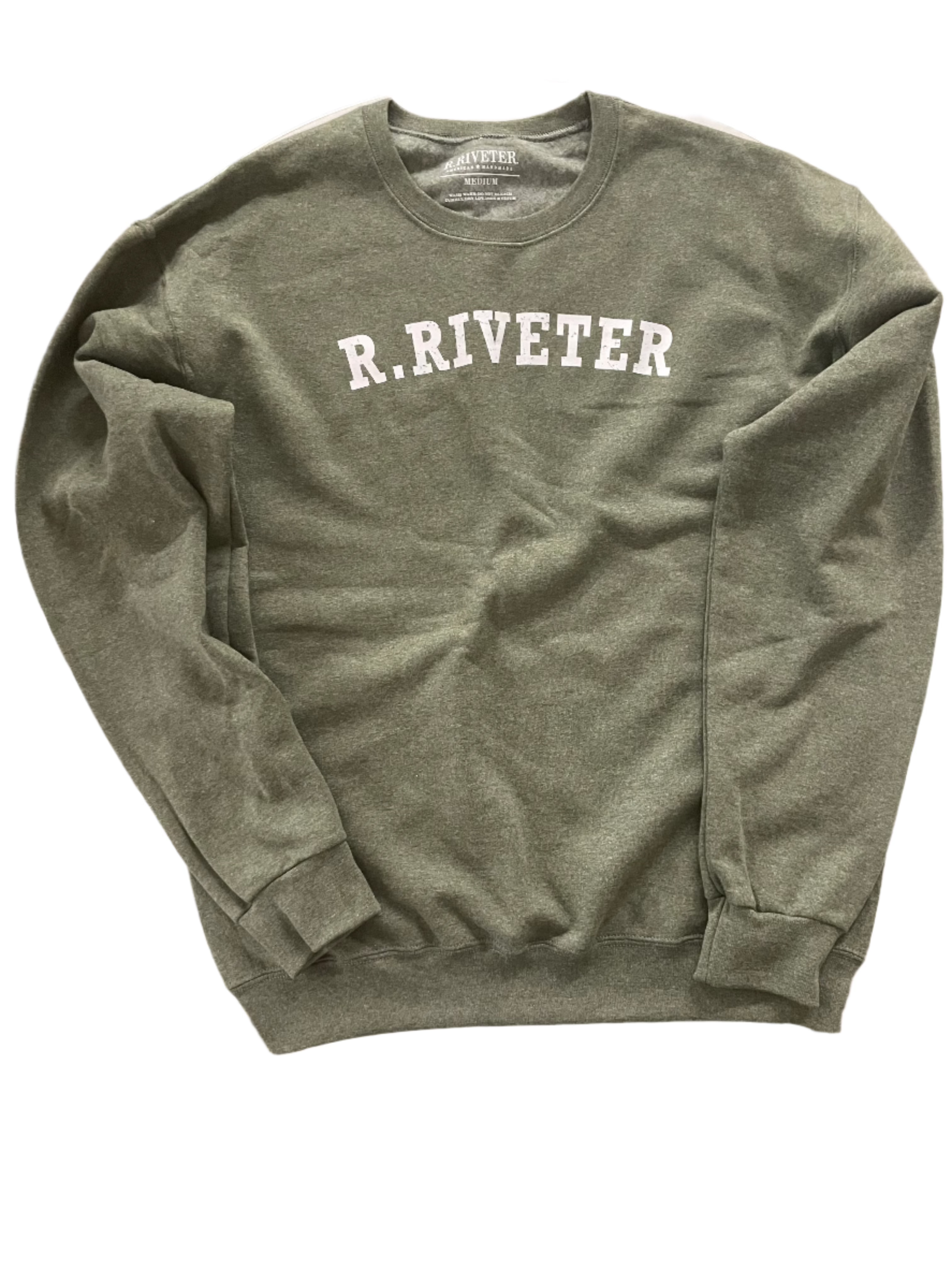 Crew Neck Sweatshirt | Vintage Green Military R Riveter