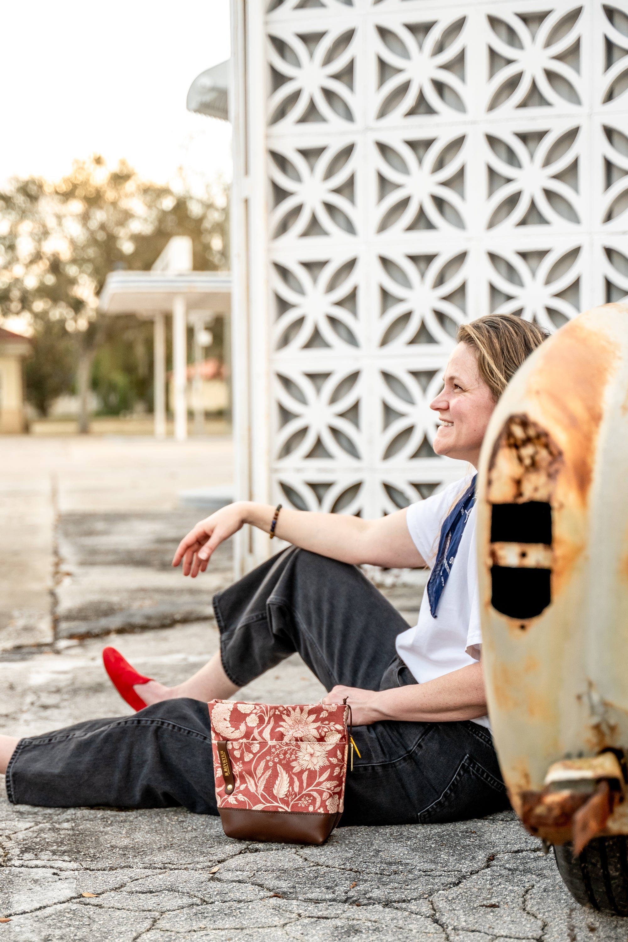 Betsy Bucket Bag | Red Bandana Canvas + Brown Leather