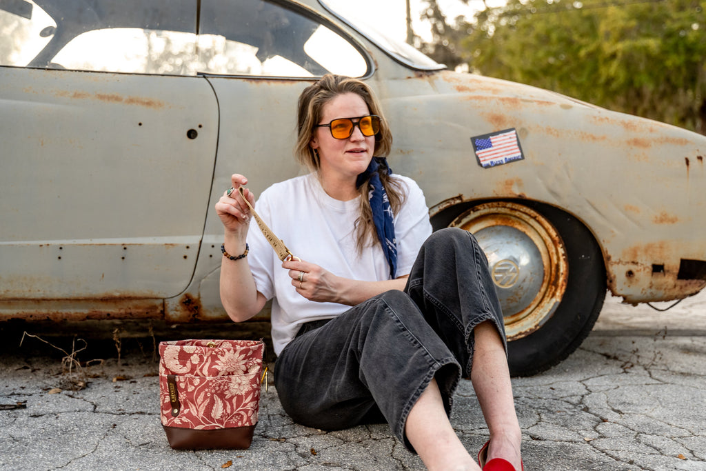 Betsy Bucket Bag | Red Bandana Canvas + Brown Leather