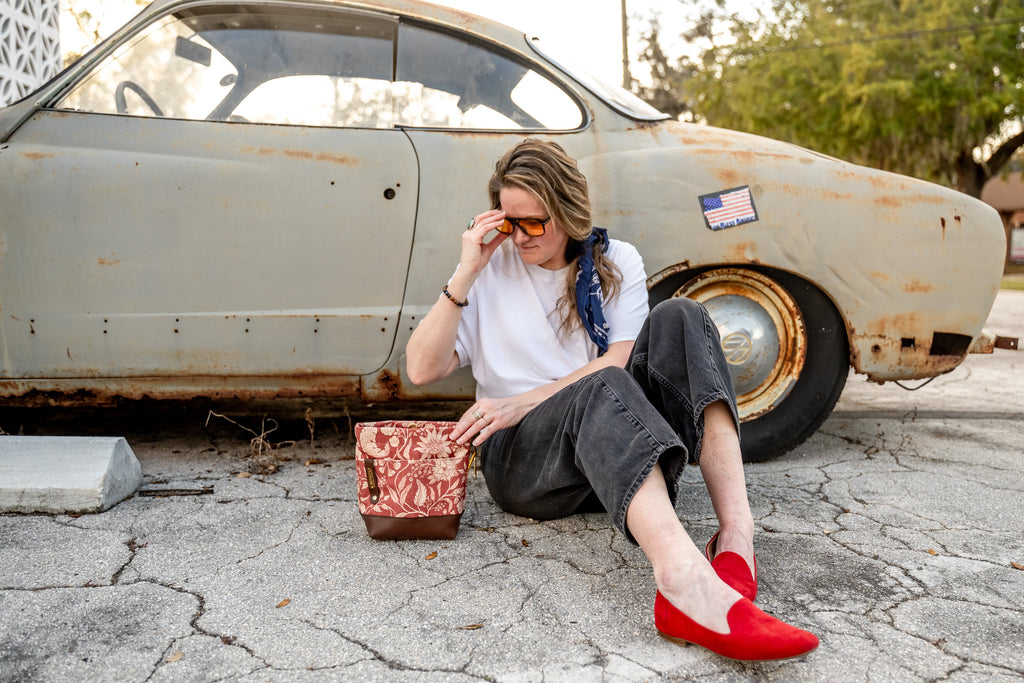 Betsy Bucket Bag | Red Bandana Canvas + Brown Leather