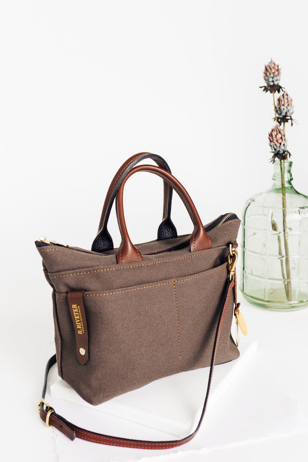 Dot | Small Tote | Umber Brown Canvas + Brown