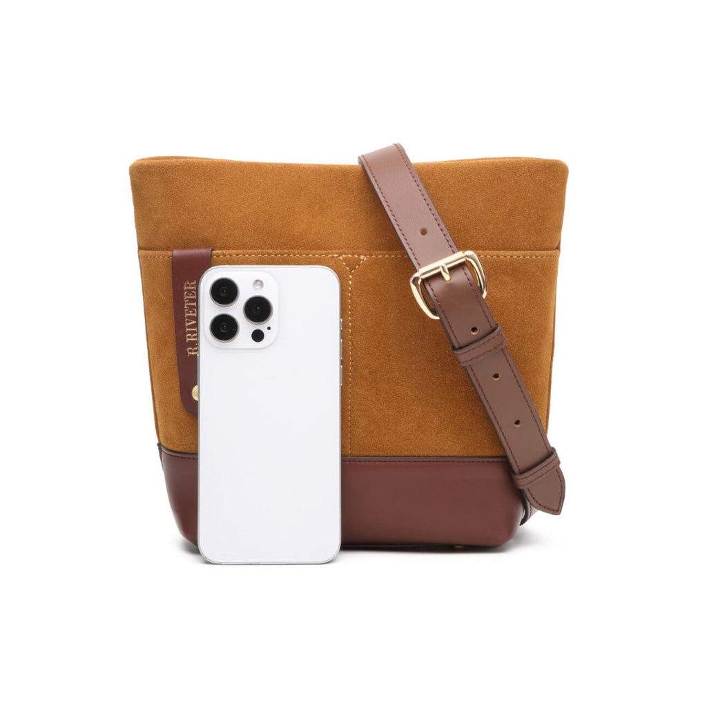 Betsy Bucket Bag | Mustard Suede + Brown Leather