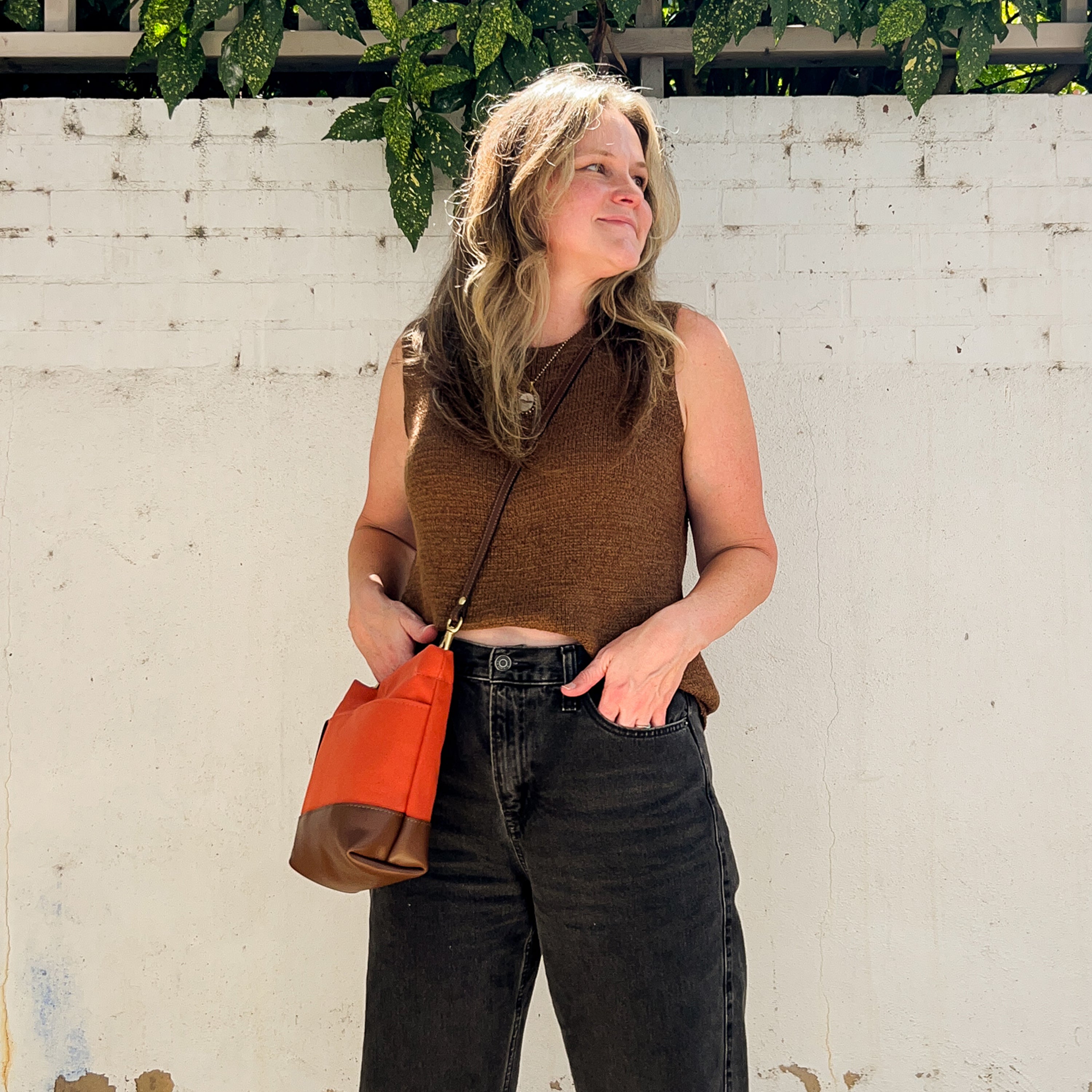 Betsy Bucket Bag | Terracotta Brown Canvas with Brown Leather