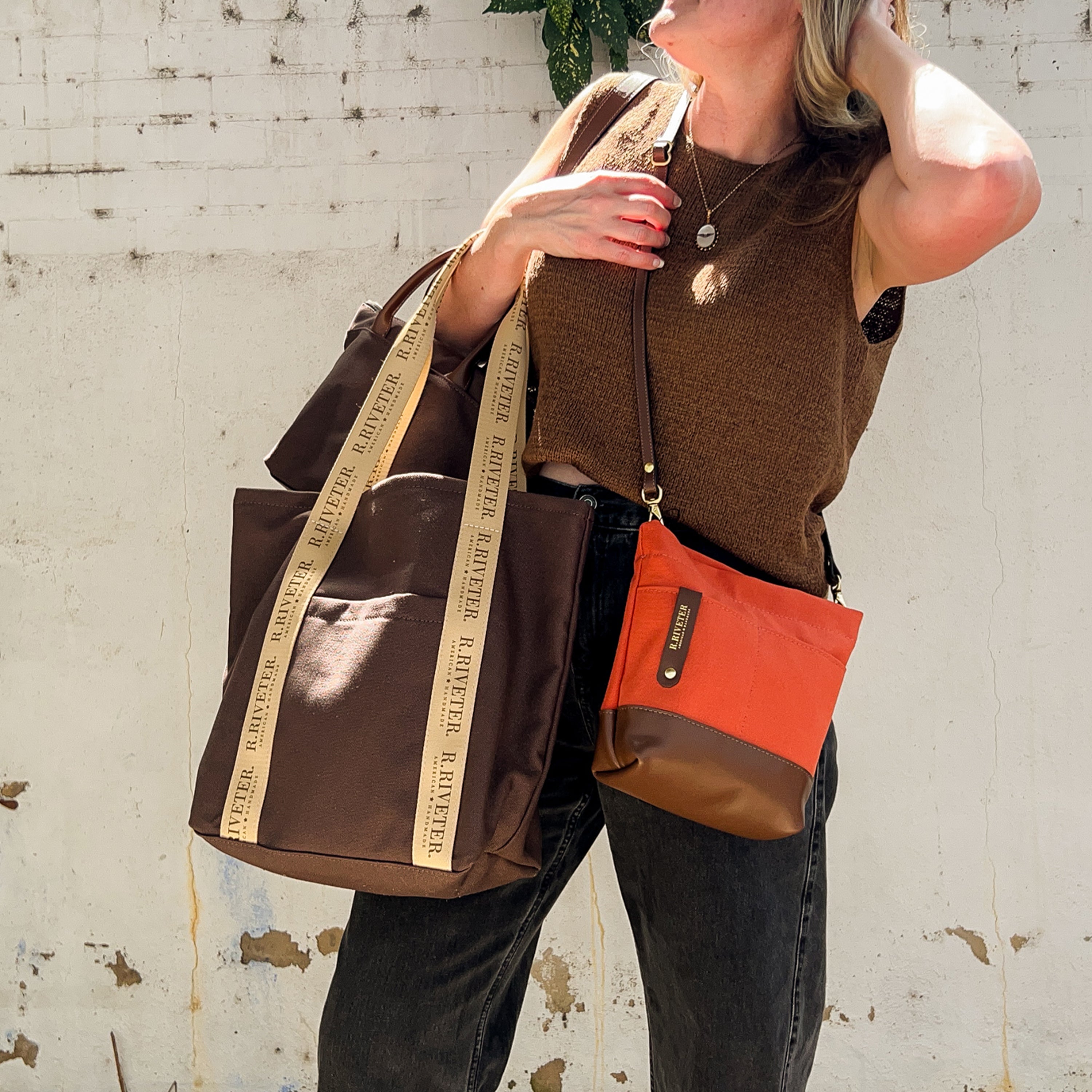 Betsy Bucket Bag | Terracotta Brown Canvas with Brown Leather