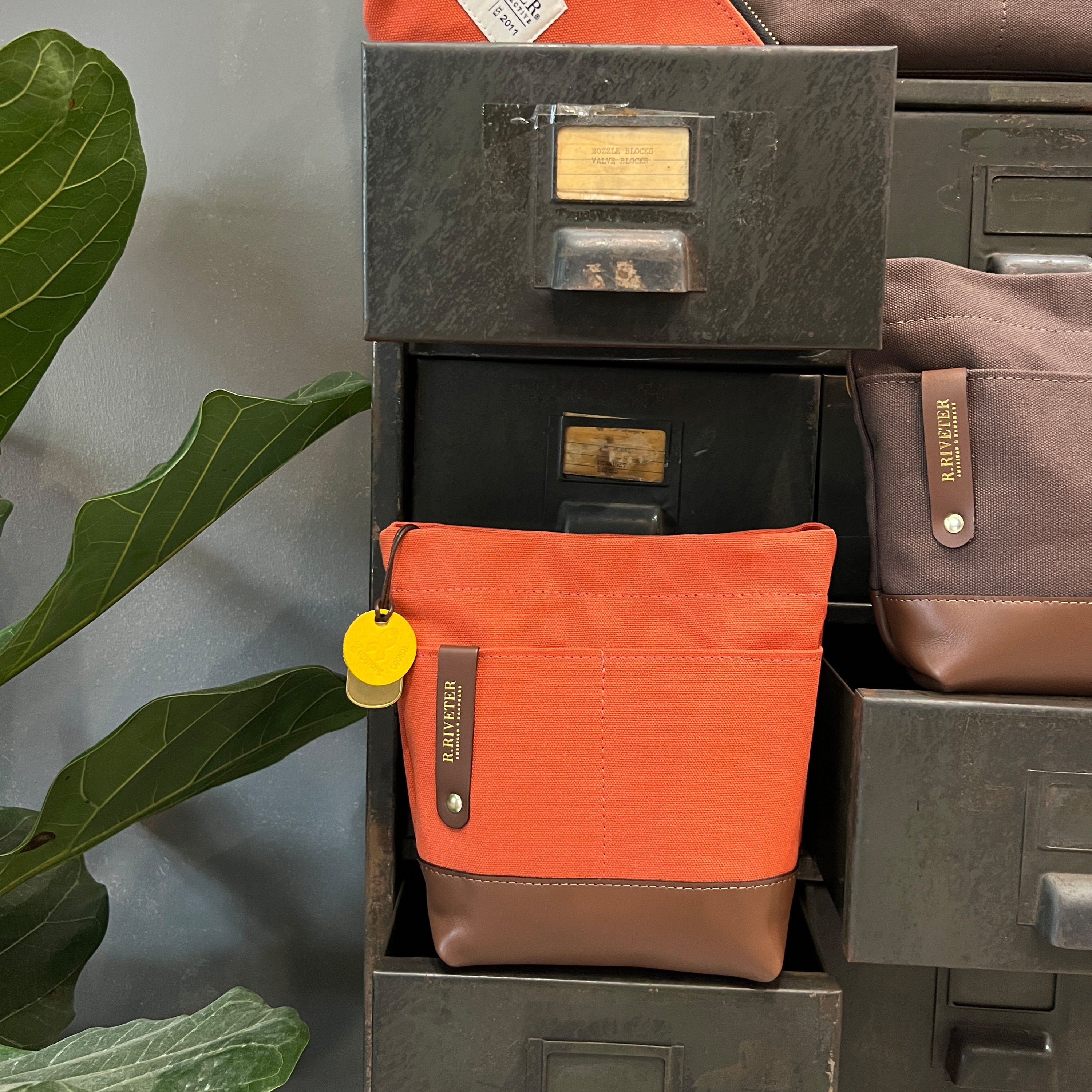 Betsy Bucket Bag | Terracotta Brown Canvas with Brown Leather