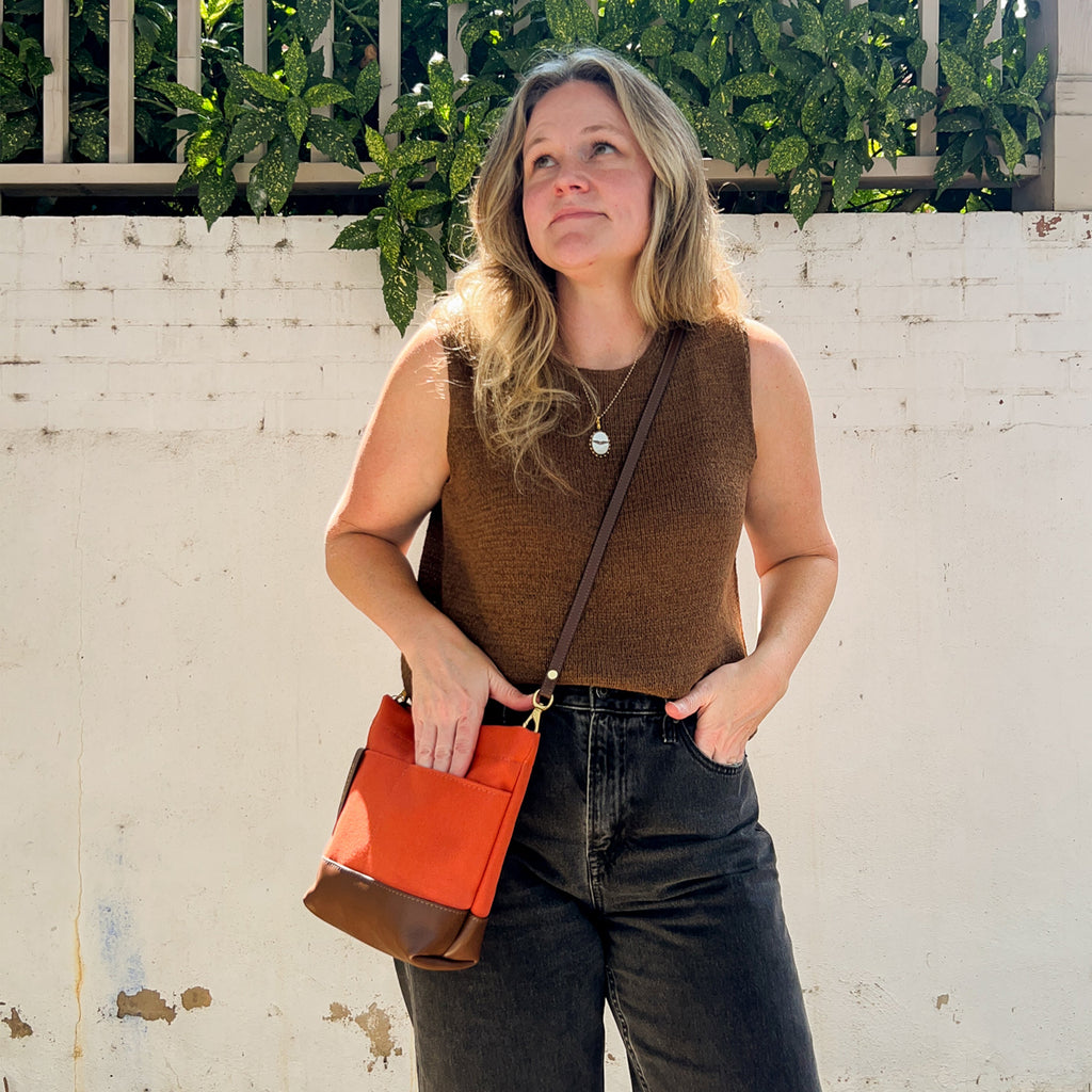 Betsy Bucket Bag | Terracotta Brown Canvas with Brown Leather