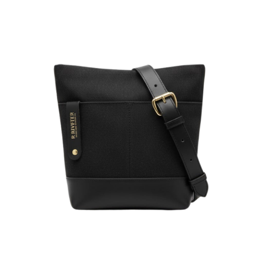 Betsy Bucket Bag | Black Washed Canvas + Black Leather