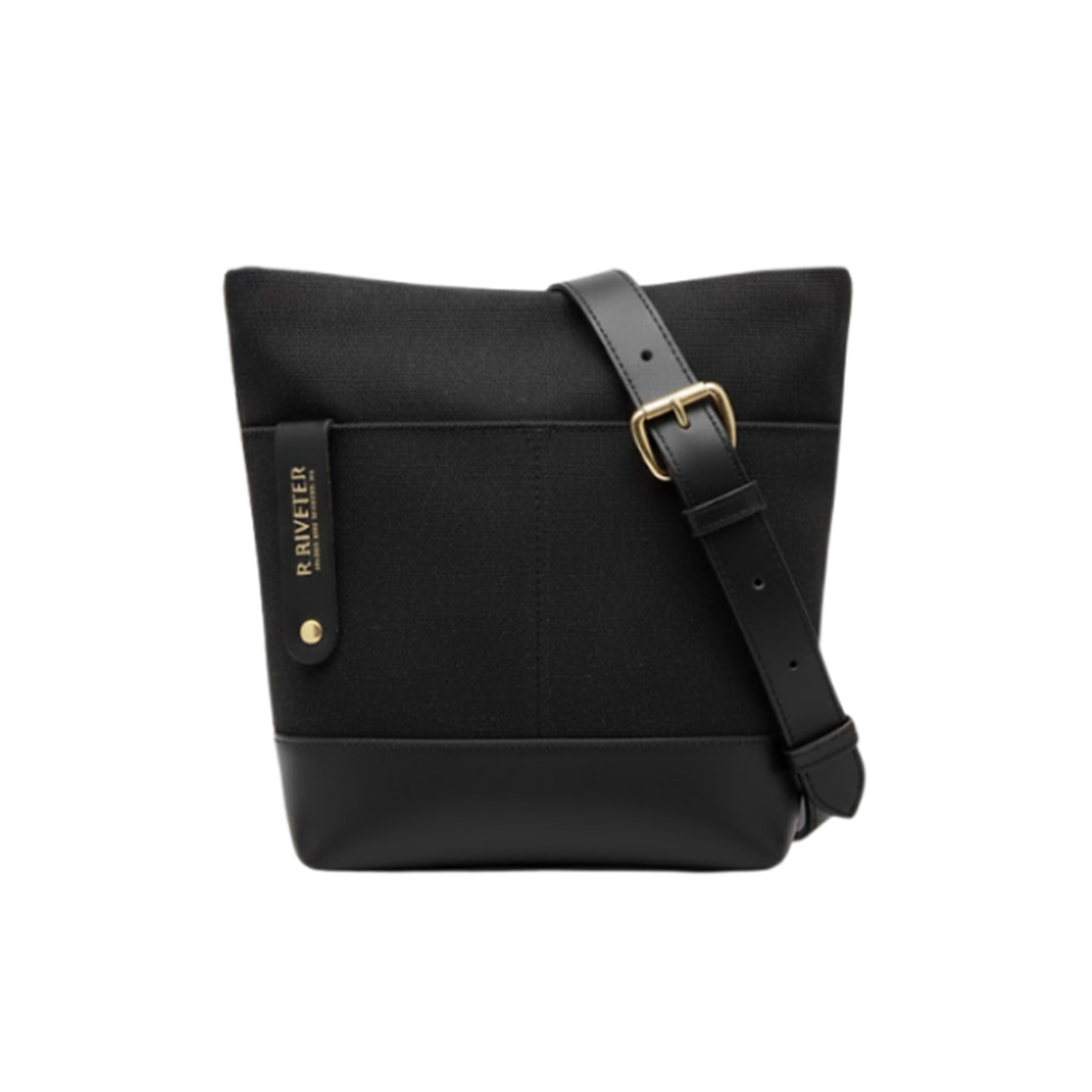 Betsy Bucket Bag | Black Washed Canvas + Black Leather