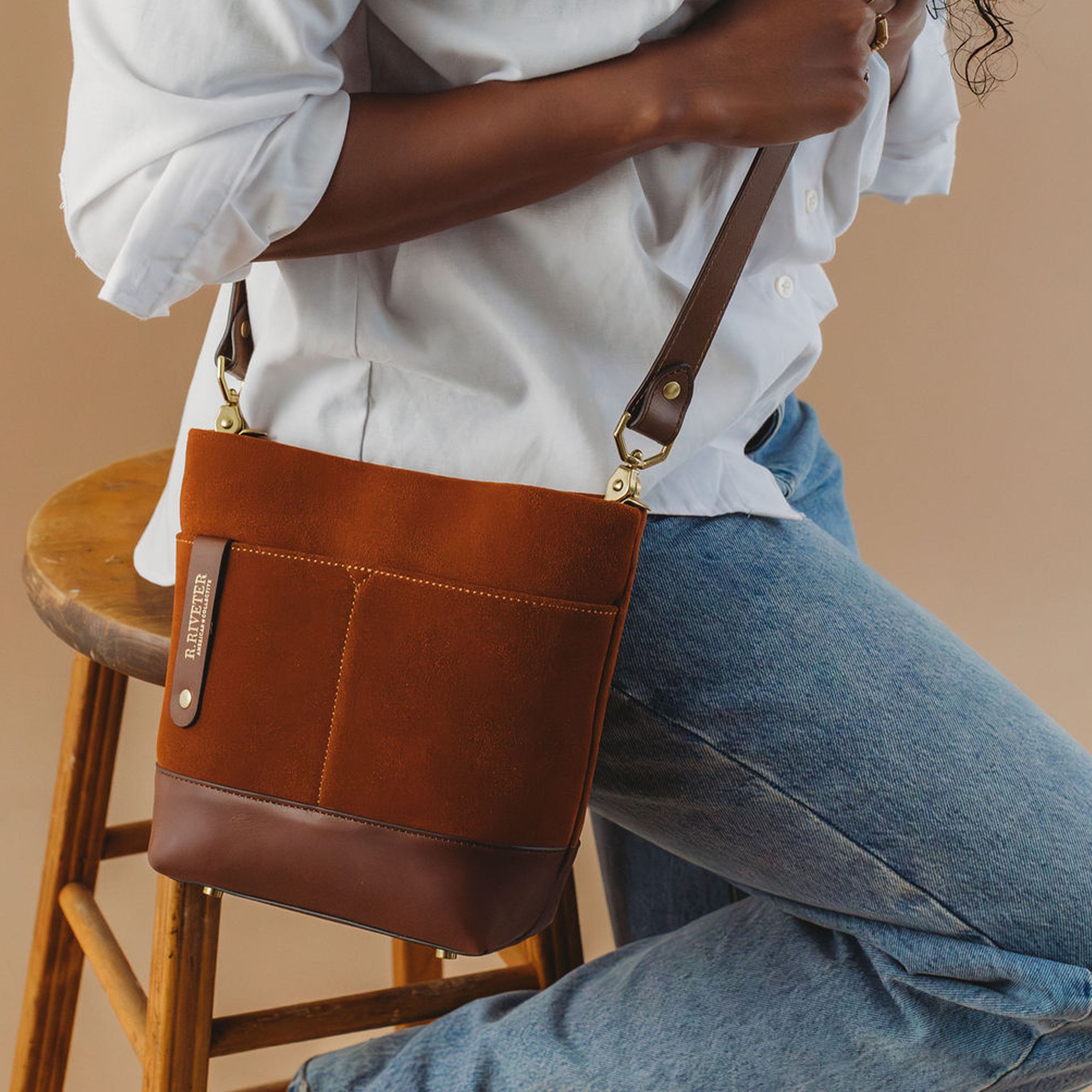 Betsy Bucket Bag | Rust Suede + Brown