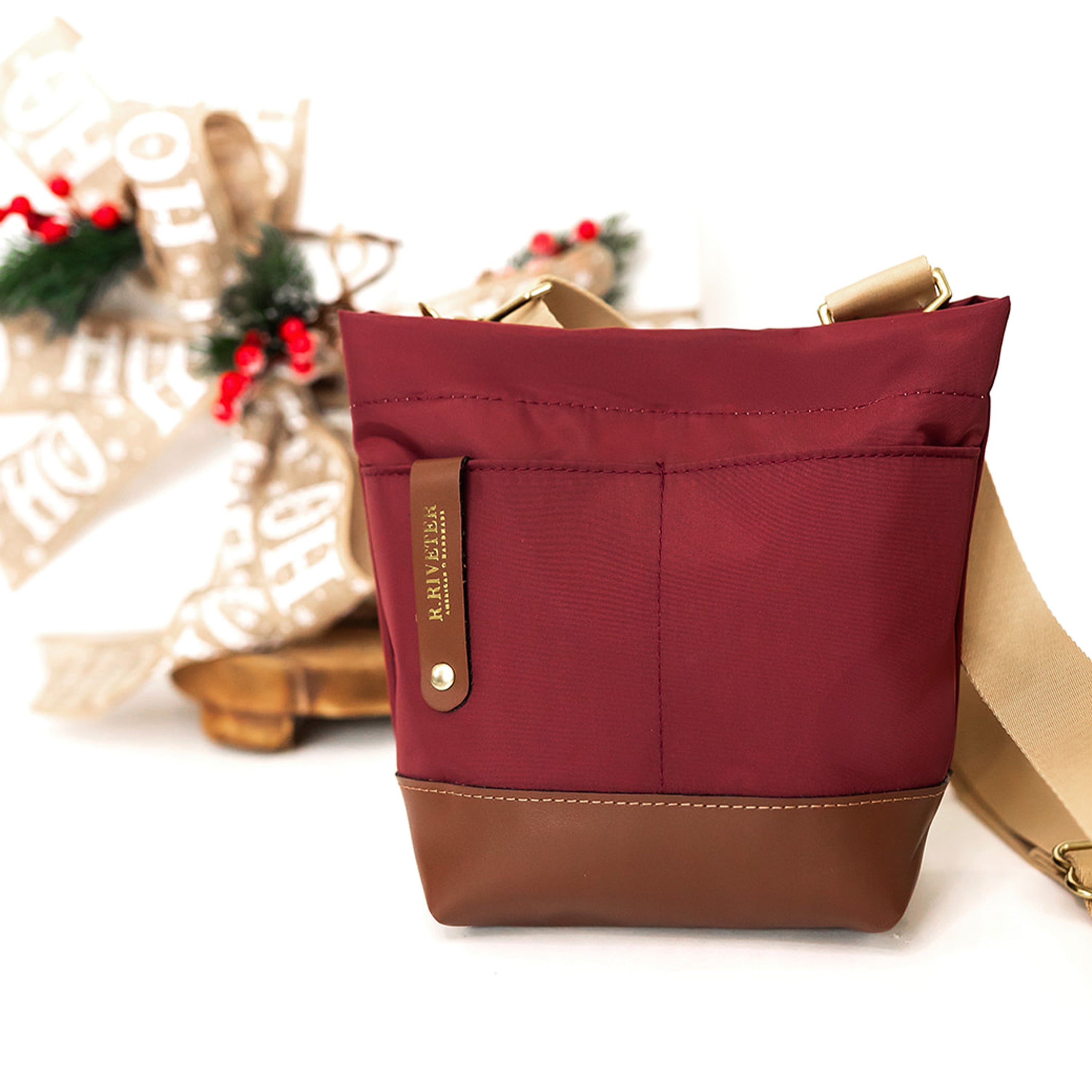 Betsy Bucket Bag | Wine Nylon + Brown Leather
