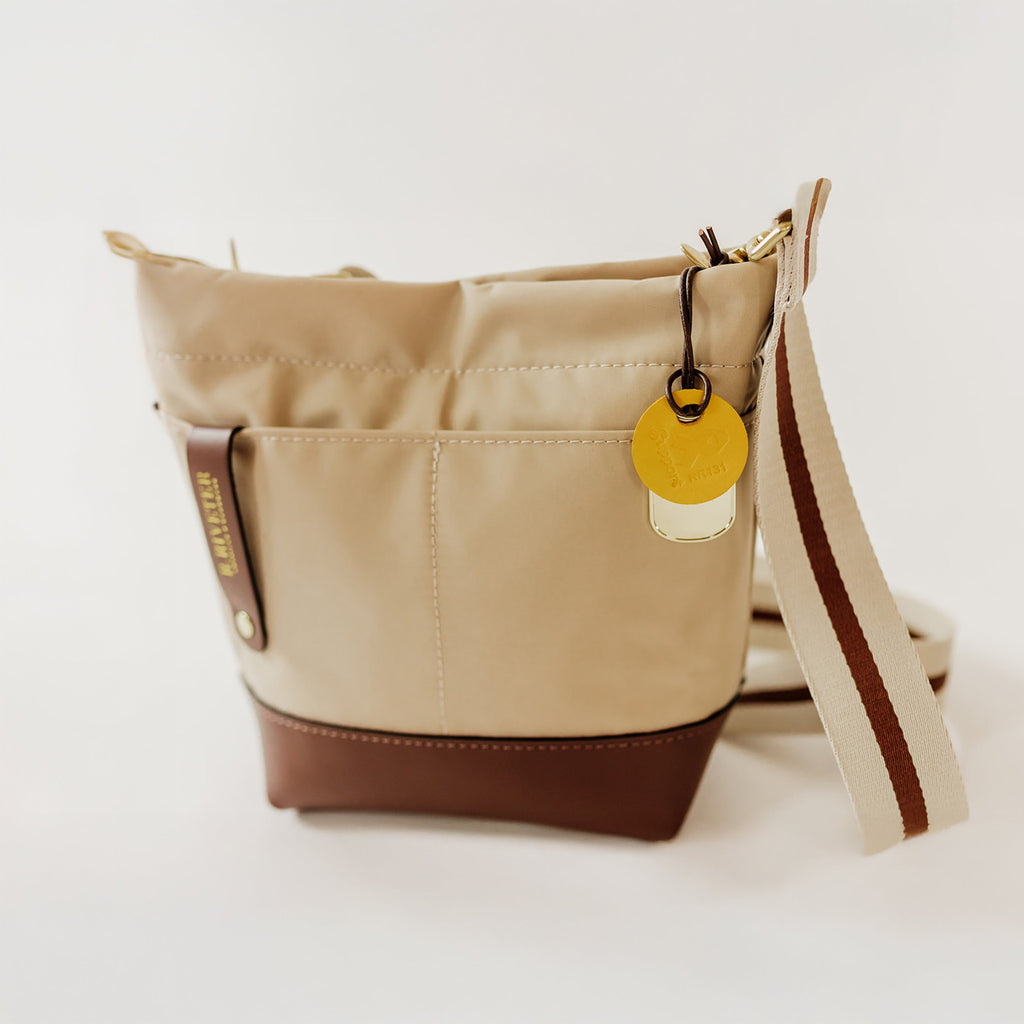 Betsy Bucket Bag | Khaki Nylon + Brown Leather
