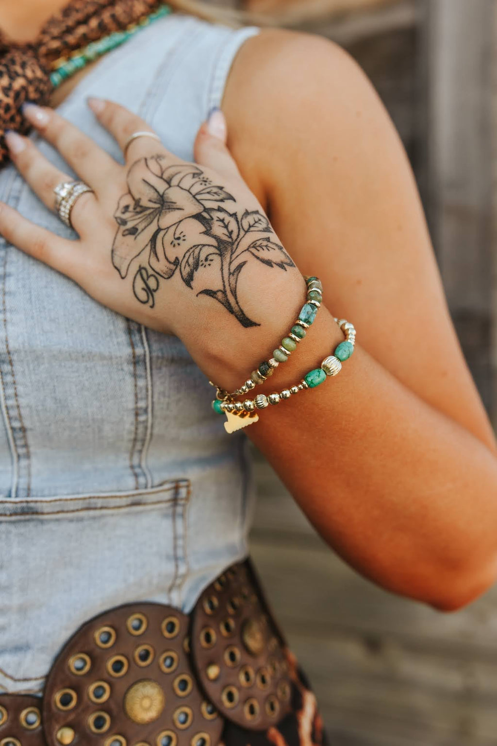 Gold Desert Turquoise Beaded Bracelet