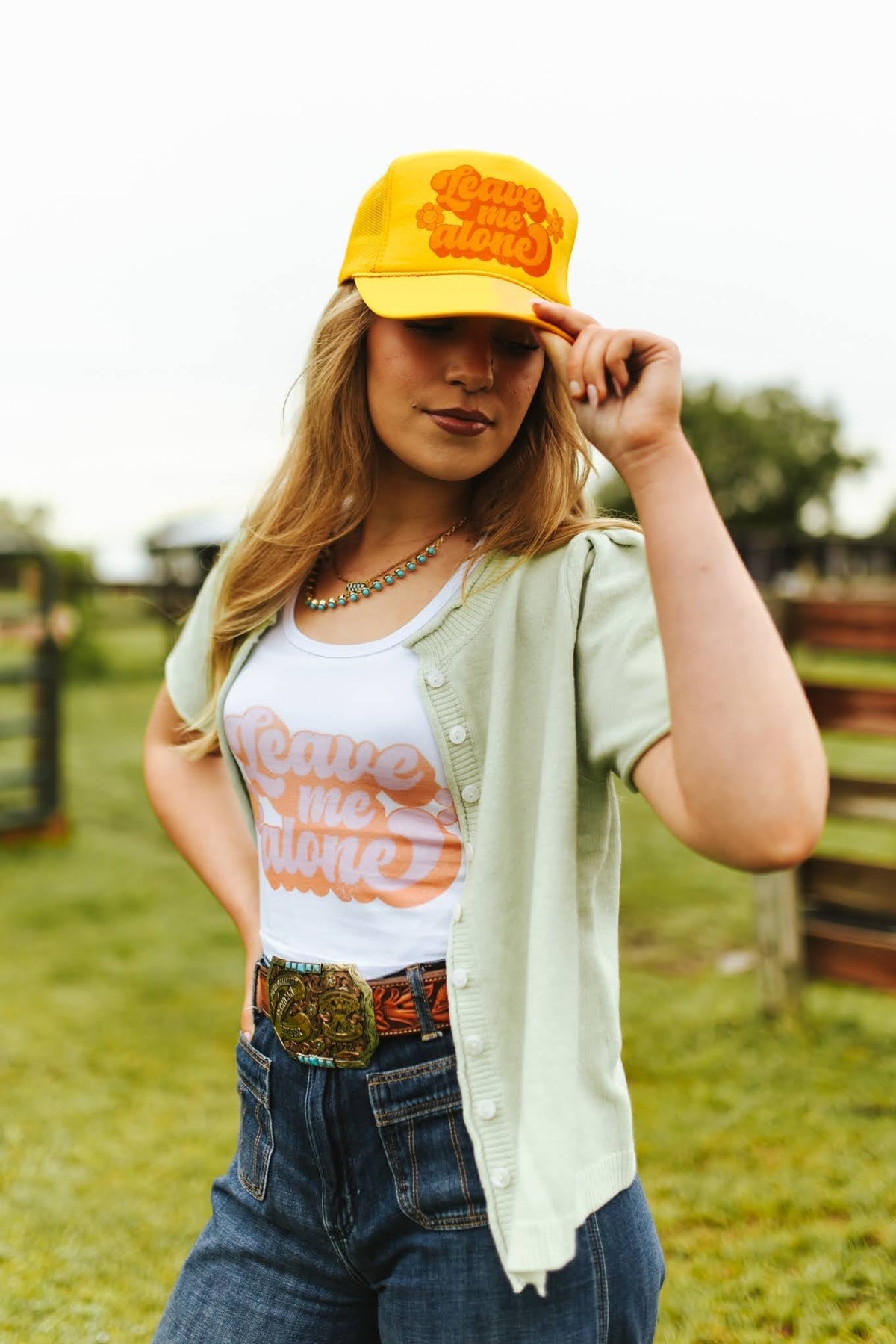 Leave Me Alone Retro Flower Trucker Hat