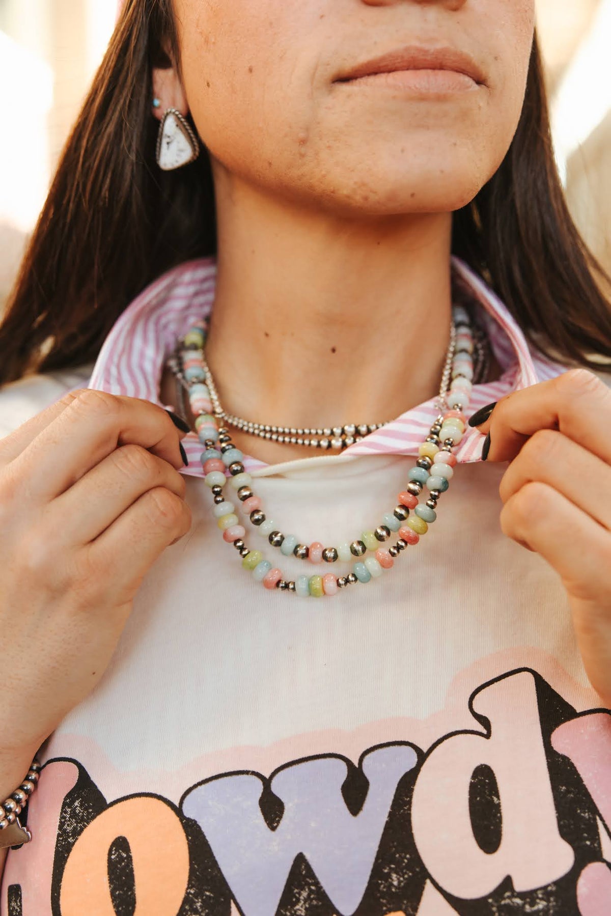 Sterling Silver Spring Pastel Opal Chain Necklace